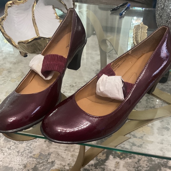 Merona Burgundy Dressy Mary Jane Faux Leather Casual Heeled Comfort Pump size 10 - Picture 4 of 14
